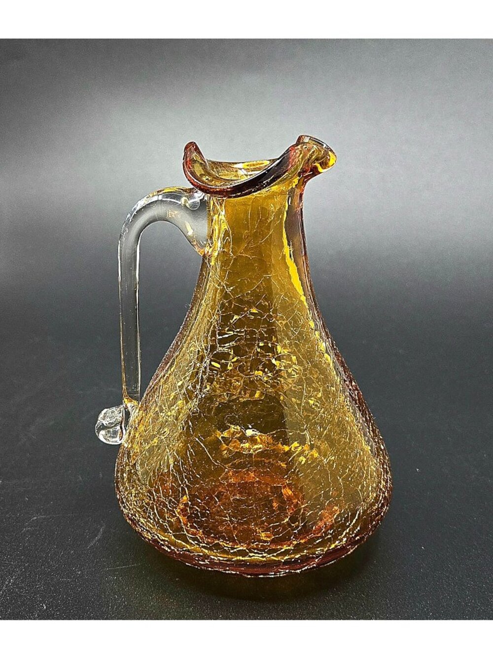 Amber Cruet Crackle Glass Cruet Pilgrim Glass, USA 4.5 in
